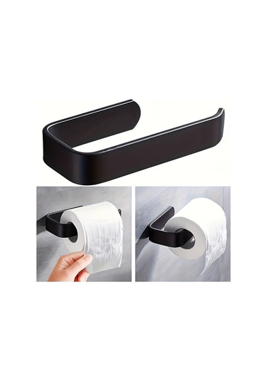 Sunshine011 Kendinden Yapışkanlı Siyah Duvar Kağıt Havlu Askısı - Mat Siyah, Delme Ve Vida Yok Siyah