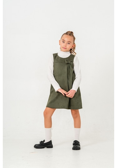 Smile Kids Fiyonklu Badili 2'li Kız Elbise Haki
