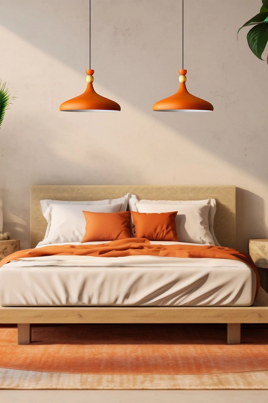 Turuncu Ahşap Şapka Tekli Avize Sarkıt Salon Mutfak Cafe Butik Lamba Aydınlatma Avizeler Turuncu