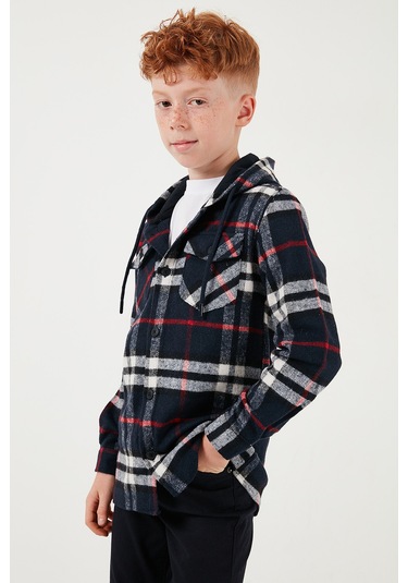 Lela Kapüşonlu Çift Cepli Ekoseli Oduncu Erkek Çocuk Gömlek Cf25W81786 Lacivert
