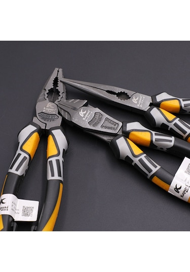 Yaleker Profesyonel Elektrikçi Pliers Seti: Çelik Telli Kesici, Uçlu Ve Eğimli Aynaklı, Krom-vanadyum Çelik, 3 Farklı Tip Seçeneği Sarı