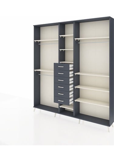 Arges Dolap 10 Raflı 6 Çekmeceli 3 Askılı 220x30x243 Antrasit-aytaşı/antrasit Aytası/antrasıt