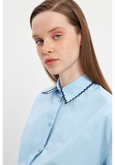 Stella Pulvis Mavi Su Taşlı Oxford Gömlek Mavi