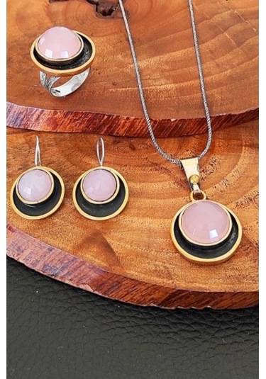 Kuvars Taşlı Set Otantik Gümüş Üçlü Set Yüzük Küpe Ve Kolye Ucu S