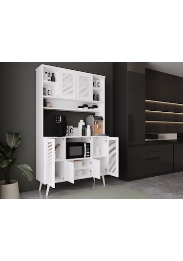 Kahve Köşesi 120 Cm %100 Mdf Panjur Kapak Çok Amaçlı Dolap Beyaz