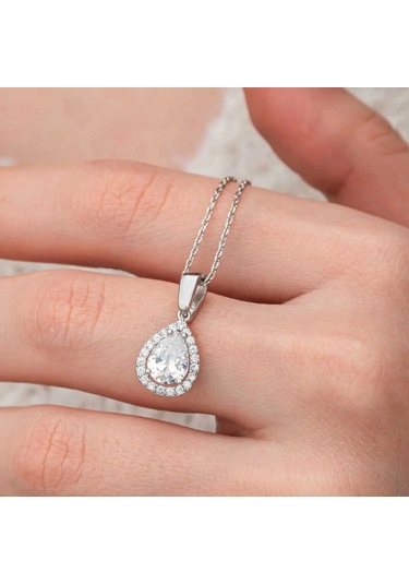Supertrend Gümüş Damla Beyaz Zirkon Taşlı Kadın Kolye Gümüş