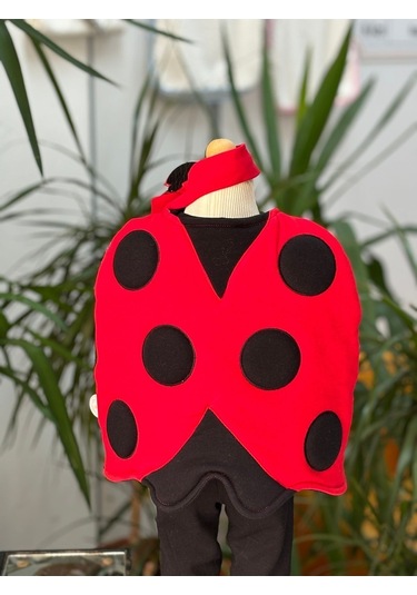 Kırmızı & Bandanalı Uğur Böceği Kostümü - Kız Çocuk Doğum Günü Kostümü Seti Kırmızı - Siyah