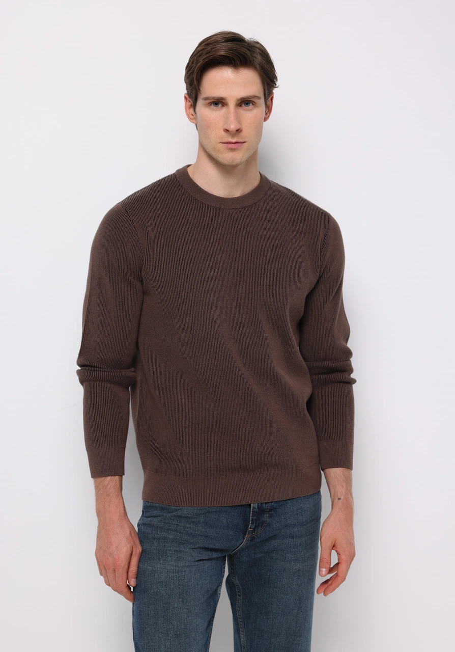 Colins Regular Fit Yuvarlak Yaka Jakarlı Erkek Kahverengi Kazak Cl1076739 Q1.v2 Brw Kahverengi