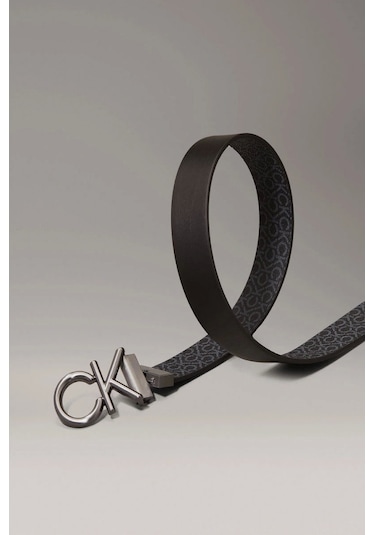 Calvin Klein Erkek Ck Metal Toka Ck Desenli Deri Kemer Siyah