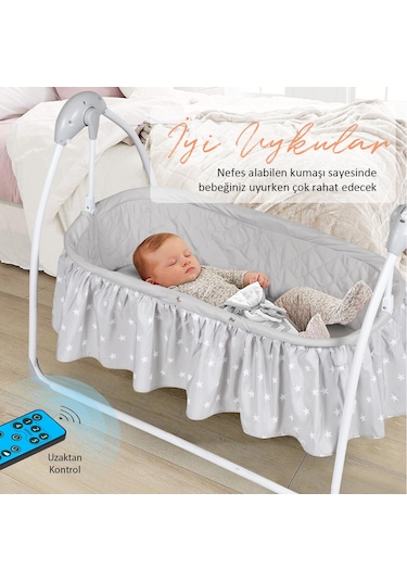 Huggy Cocoon Otomatik Sallanabilen Kumandalı Portatif Bebek Beşiği