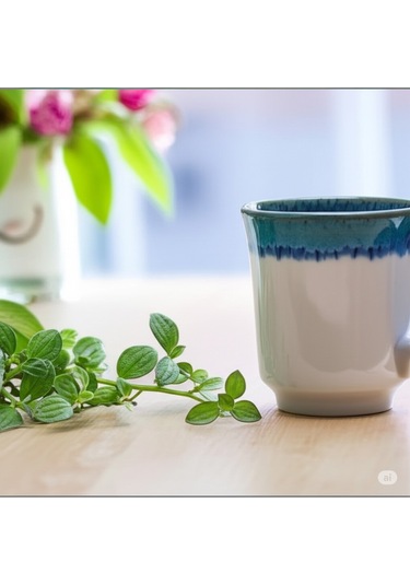 Seramik Kahve Kupası Beyaz-mavi