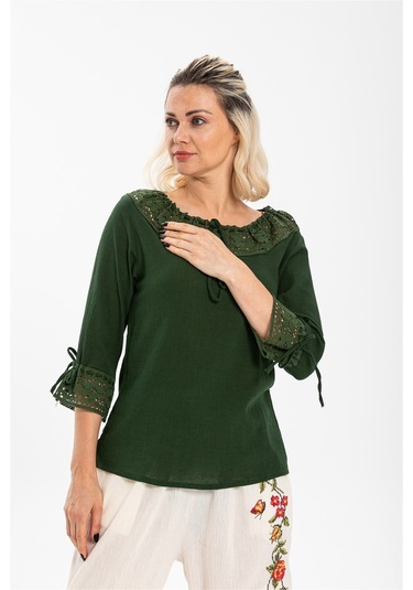 Zehra Şile Bezi Bluz Yeşil