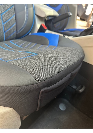 Argali Standart Binek Araçlara Uygun Oto Koltuk Kılıfı Üniversal Keten Ve Suni Deri Cepli Oto Koltuk Kılıf Mavi