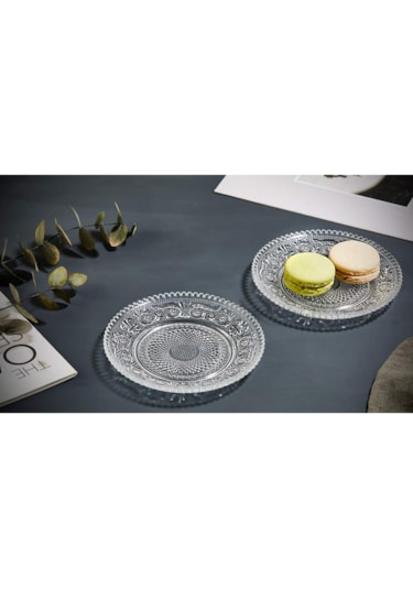 Glassco Garden 12'li Cam Pasta Tabağı Sunumluk Tatlı Pasta Tabak