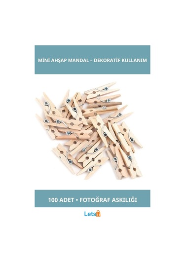 Ahşap Mini Ham Mandal 100 Adet Eğlenceli Dekorasyon Aksesuarı 1 Adet