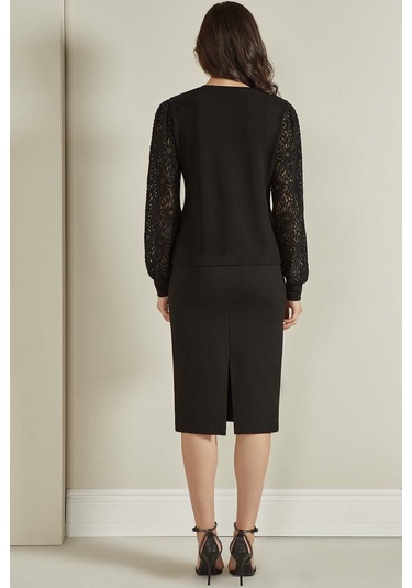 Taş Detaylı Siyah Örme Etek Siyah