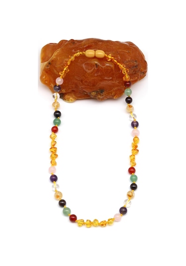 Kehribar-çakra Doğal Taş Bebek/çocuk Kolyesi-35 Cm