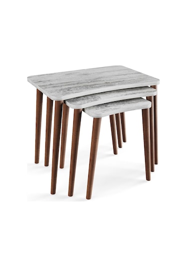 Zuesse Dizayn Reyhan 3lü Zigon Sehpa & Yan Sehpa Ahşap Ayaklı Salon Seti Çay Sehpası - Kristal