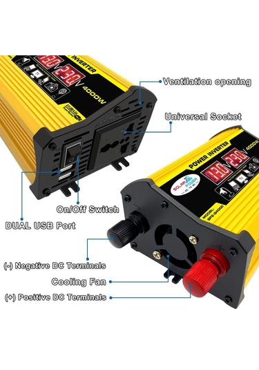 Sones Legend Iı Nesil 12v - 220v 4000w Araç Güç Çeviricisi Siyah Sarı