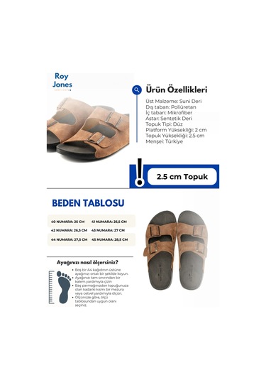 Roy Jones Delhi 4 Mevsim Anatomik Taban Çift Tokalı Ayarlanabilir Erkek Terlik 5002