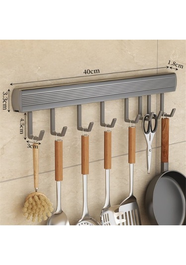 8 Kancalı Mutfak Kancası Duvar Askısı Askısı Kaşık Kürek Kesme Tahtası Düzenleyici Mutfak Aksesuarları, Gri Diğer