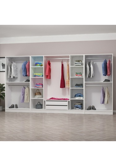 Kale 8 Kapak Aynalı 2 Çekmece Zincir Dolap - Beyaz 190cm