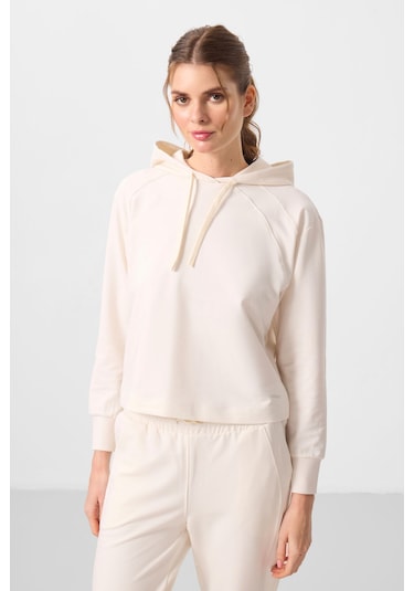 Ekru Kapüşonlu Oversize Kadın Eşofman Takım - 95336 Ekru