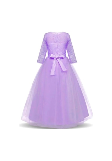 Mor Dantelli Çocuk Abiyesi - Çocuk Gelinlik Gelinlik - Tarlatanlı Mor