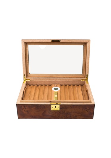 Lubinski Yeni Cedar Camlı Tepsili Puro Kutusu Humidor Kahve 60s