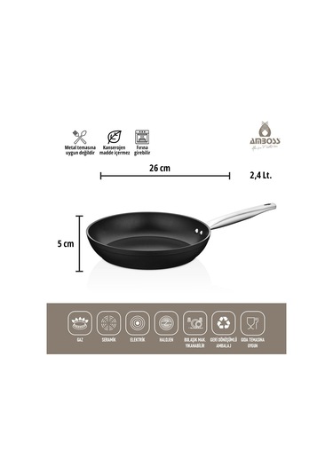 Amboss Dark Tava Yanmaz Yapışmaz Titanyum Kaplama - 26 Cm Siyah