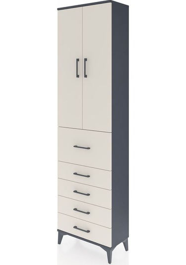 Arges Dolap 2 Raflı 5 Çekmeceli 2 Kapaklı 60x30x221 Antrasit-... Antrasit