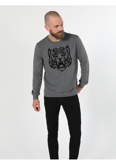 Colin's Colins Regular Fit Baskılı Antrasit Erkek Sweatshirt Antrasit