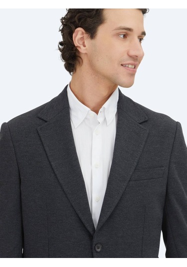 Antrasit Düz Modern Fit Pamuk Karışımlı Örme Takım Elbise Antrasit