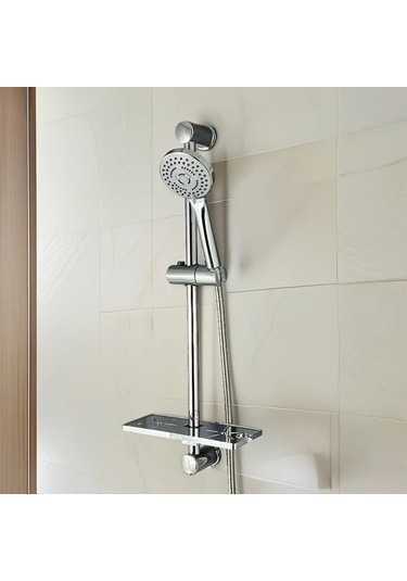 Fastbuy Challenger Simli Takım Elbise: Paslanmaz 5 Fonksiyonlu Duş Başlığı Seti, Ayarlanabilir Yükseklik, 59'' Hortum & Raf