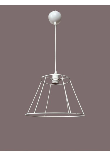 Konik Avize Teli , İskeleti Standart Boy 30x20 Cm Beyaz Statik Boyalı Duy Takımı Dahil Beyaz