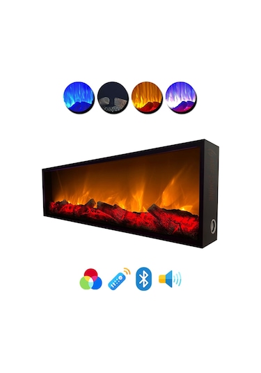 Arif Şömine Dekoratif Yapay Elektrikli Şömine - 120x35x15 Cm - Farklı Renk Mod'ları, Kumandalı, Bluetooth