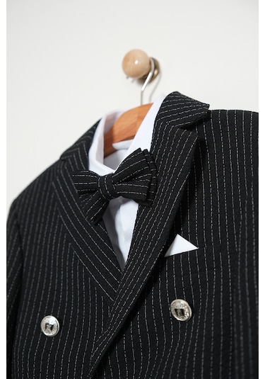 Erkek Çocuk Ceket Gömlek Pantolon Papyonlu Takım Elbise Te.1001y Siyah