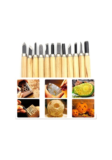 Sones 12 Adet / Set Çeşitli Ahşap Oyma Aletleri Seti Paslanmaz Çelik Bıçak Ve Ahşap Saplı Diğer