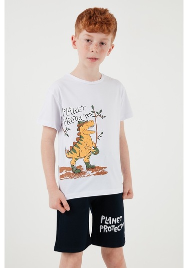 Lela Pamuklu Regular Fit Bisiklet Yaka Şortlu Alt-Üst Erkek Çocuk Takım 6212009 Beyaz