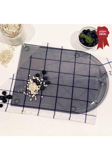 Kanallı Cam Kesme Tahtası - Füme Cam - Kenarı Oval - 25x35cm