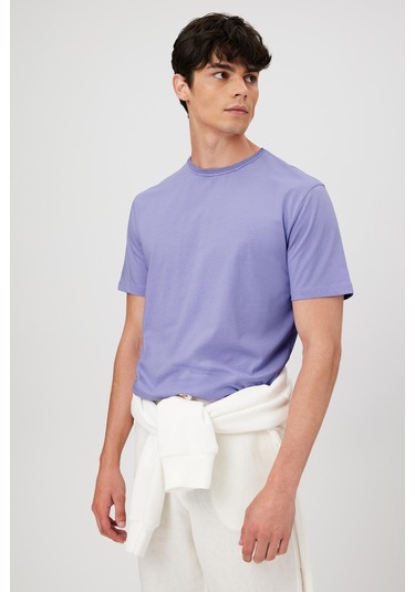BASKILI BASIC KISA KOL ERKEK T-SHIRT LİLA Lila