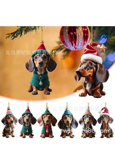 Qingmipy Yılbaşı Temalı Köpek Figürlü Araç İçi Dekor Asılı Akrilik Otomobil Aksesuarı - Dayanıklı Ve Şık Kırmızı