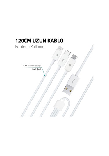 Ttec 2dk7521 Trio Şarj Kablosu Typec,lightning,micro Usb Beyaz