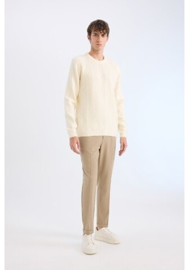 DeFacto Standart Fit Bisiklet Yaka Triko Kazak E1007AX24WNER100 Ekru