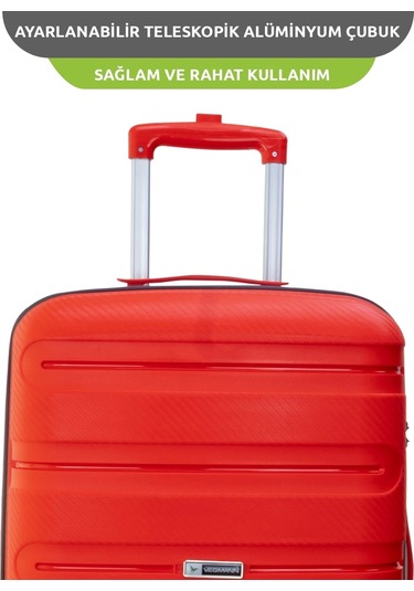 Vegmann Polipropilen Pp Atlas Kırmızı Kabin Boy Valiz Kırmızı