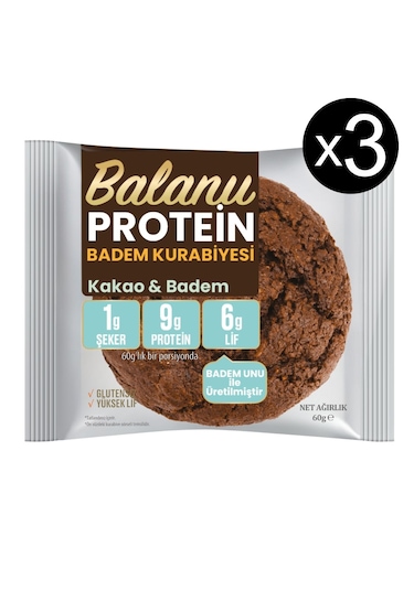 Balanu Proteinli Kakaolu Badem Kurabiyesi 60gr X3 Adet