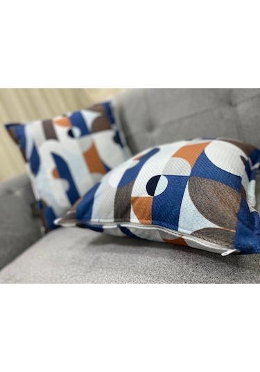 Nıvemeshome Geometrik Mavi Desenli 45x45 Kırlent Kılıfı Mavi-beyaz
