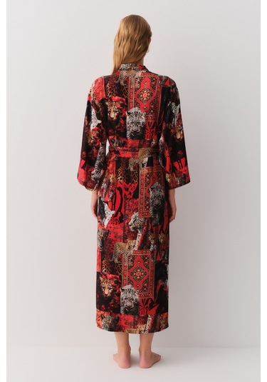 Suwen Rustic Uzun Sabahlık Sh26118615l95 Kırmızı Desenli