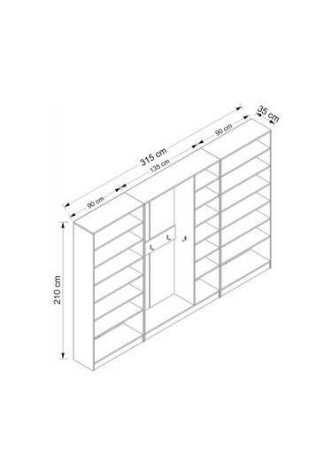 Minar Kale 210 Cm 7 Kapaklı 5b Raf Portmanto Byz Mbr Panjur Byz