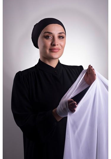 Beyaz Pratik Hazır Geçmeli Şal Şifon Boru Boneli 3001_42